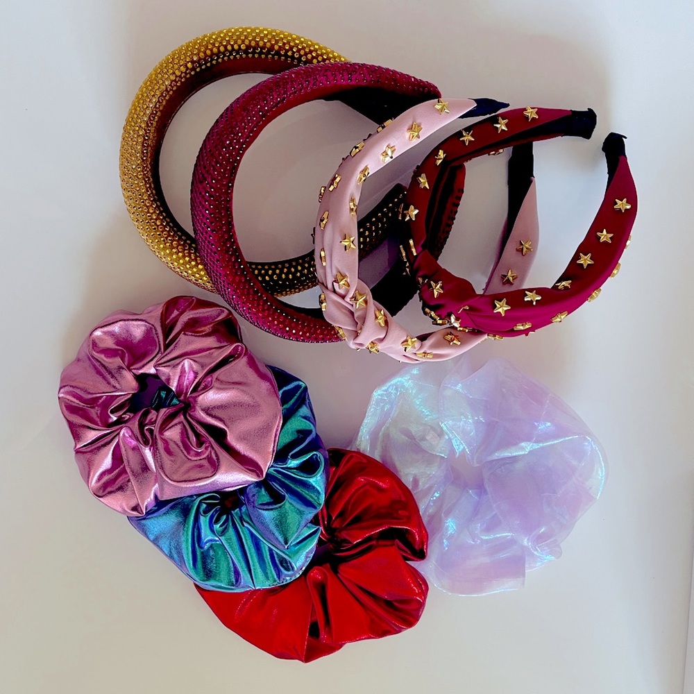 NWOT Lot of 8 trendy hair accessories- oversized headbands & scrunchies